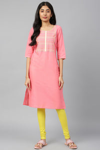 Pink Round Neck Ethnic kurta