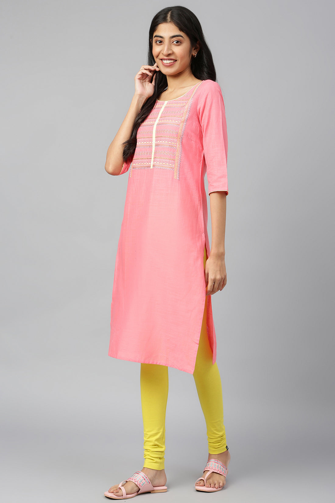 Pink Round Neck Ethnic kurta