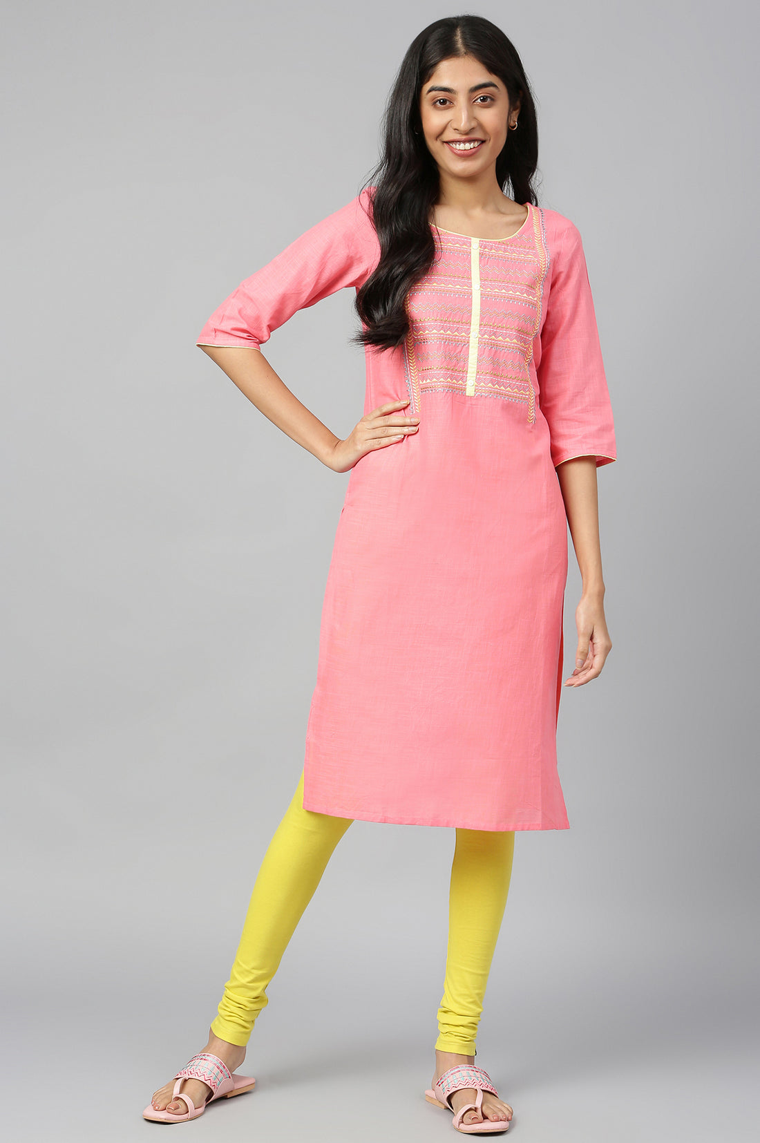 Pink Round Neck Ethnic kurta
