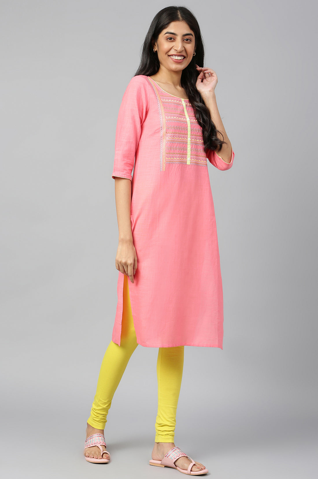 Pink Round Neck Ethnic kurta