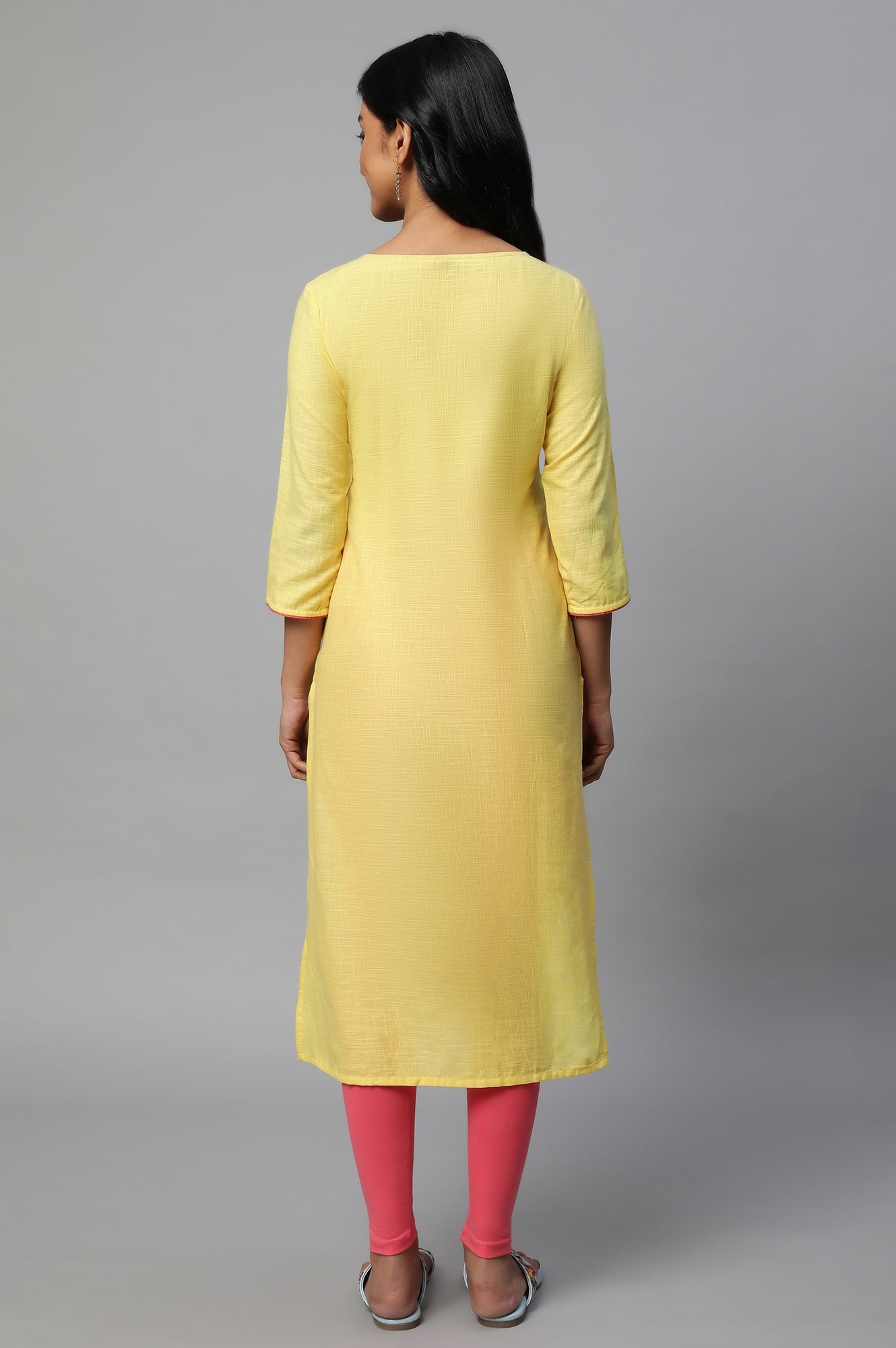 Yellow Thread Embroidered Cotton Kurta