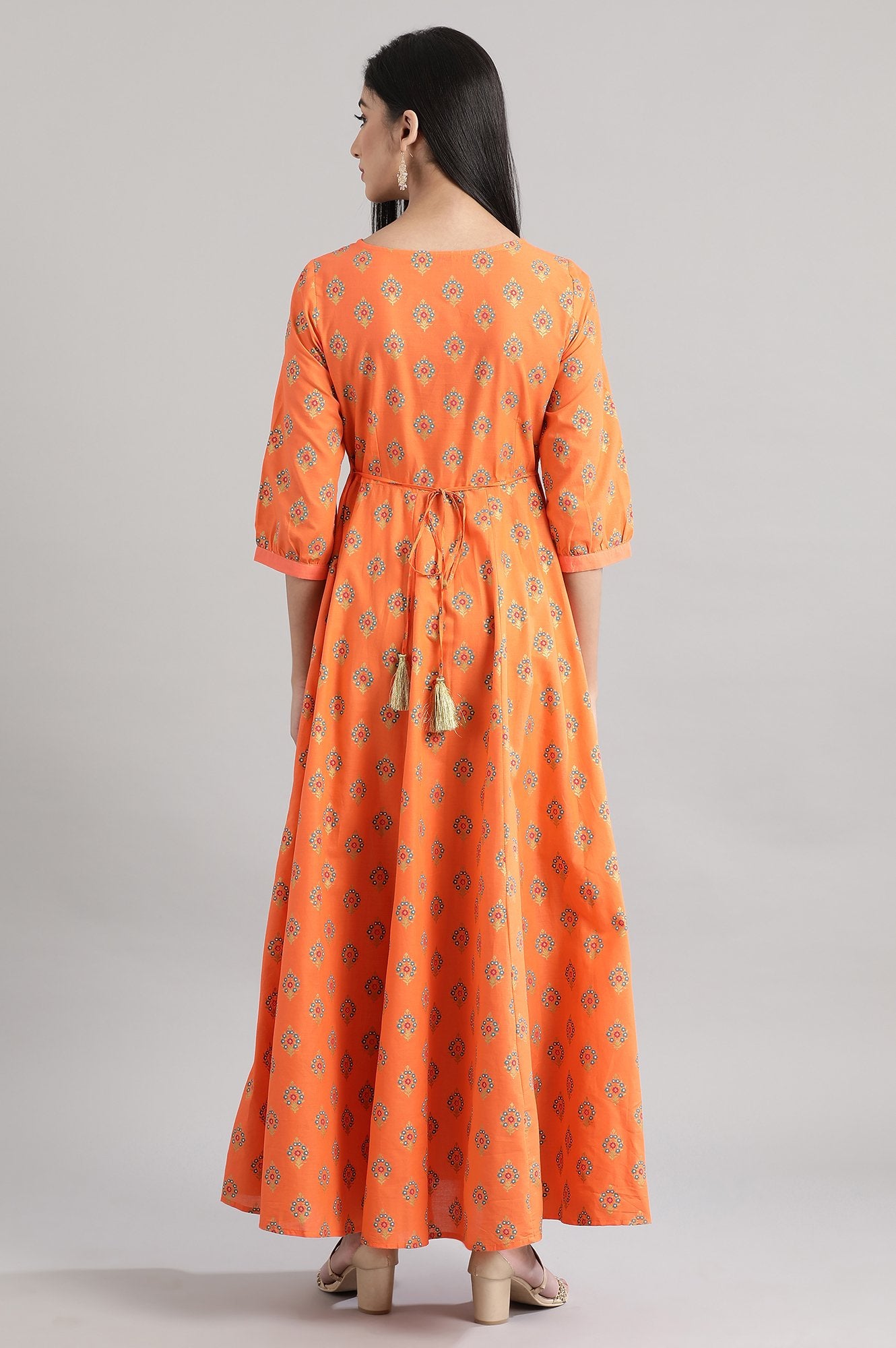 Orange Printed Flared Dress