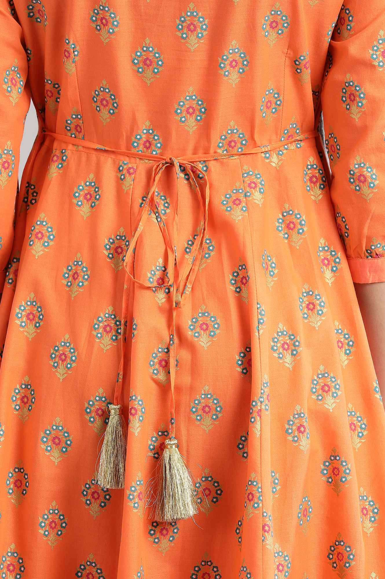 Orange Printed Flared Dress