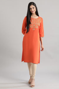 Dark Orange Embroidered kurta