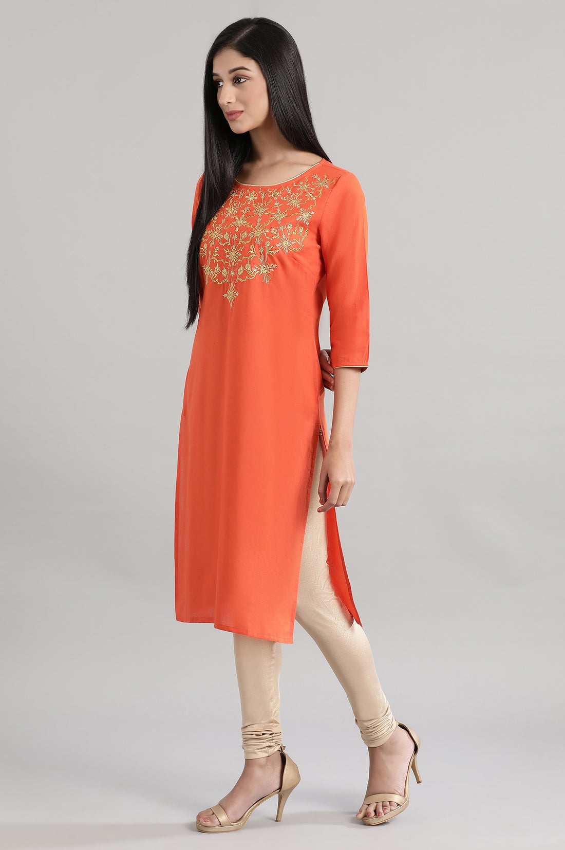 Dark Orange Embroidered kurta