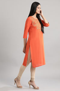 Dark Orange Embroidered kurta