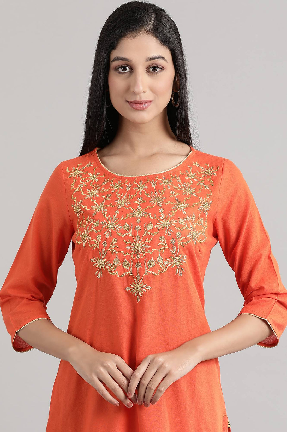 Dark Orange Embroidered kurta