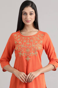 Dark Orange Embroidered kurta