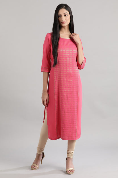 Pink Printed Jacquard kurta