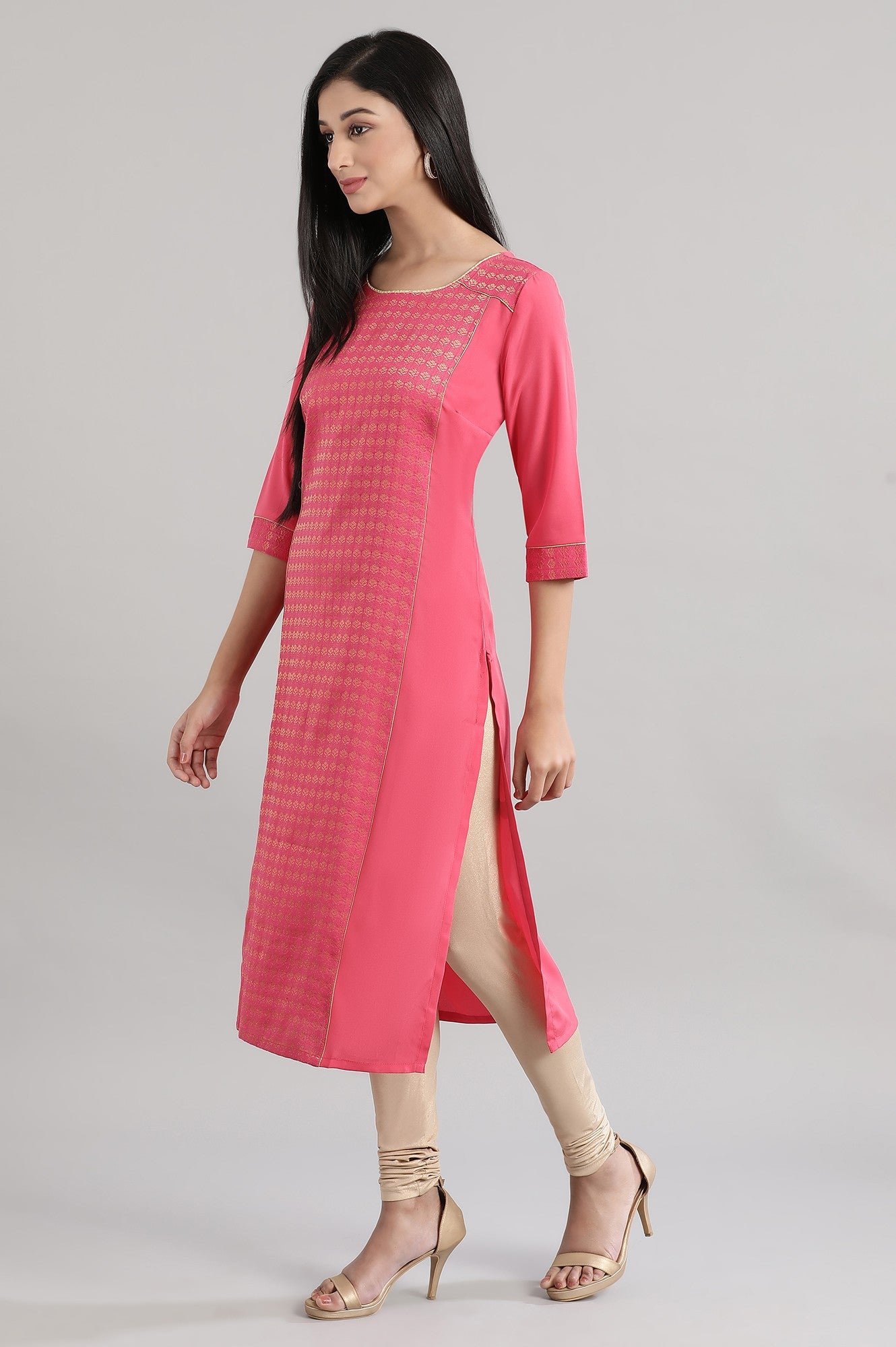 Pink Printed Jacquard kurta