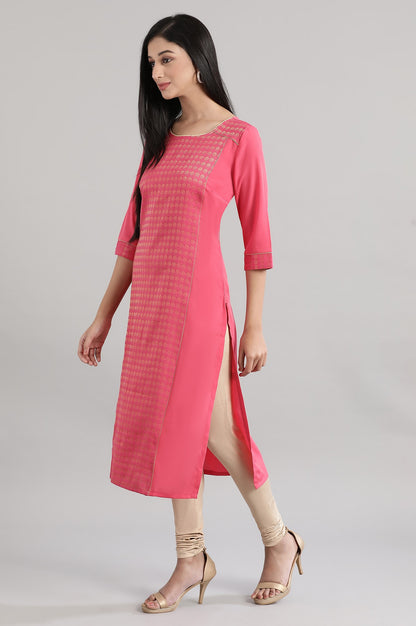 Pink Printed Jacquard kurta