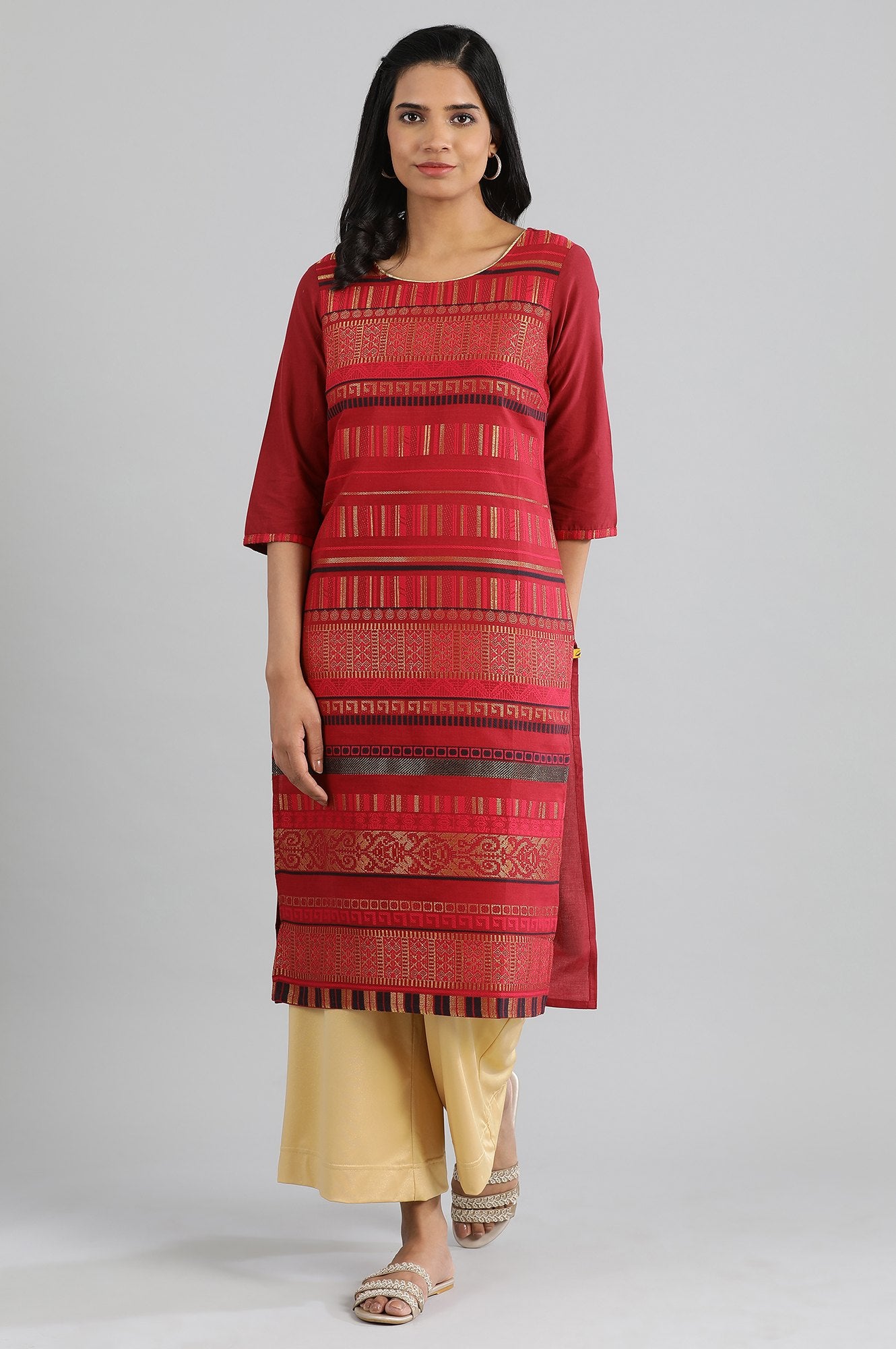 Dark Pink Geometric Print kurta