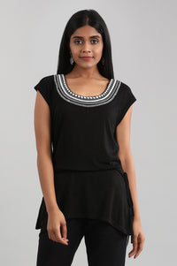 Black Round Neck Solid Liva Top
