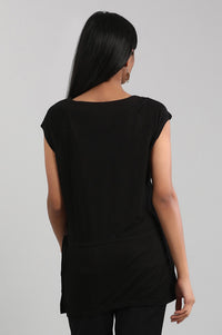 Black Round Neck Solid Liva Top