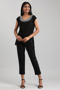 Black Round Neck Solid Liva Top