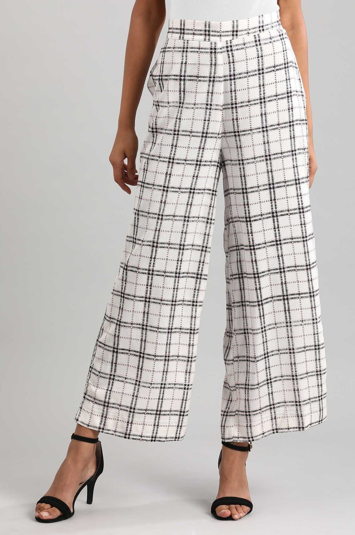 White Printed Palazzos - S