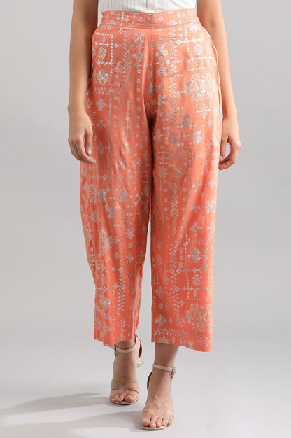 Peach-Coloured Printed Palazzos