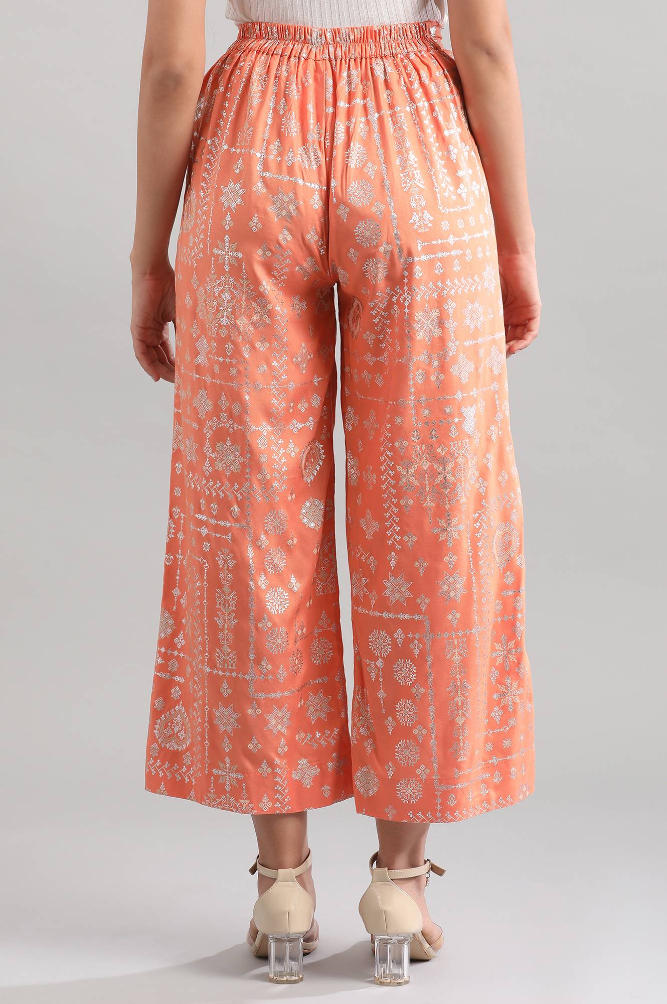 Peach-Coloured Printed Palazzos