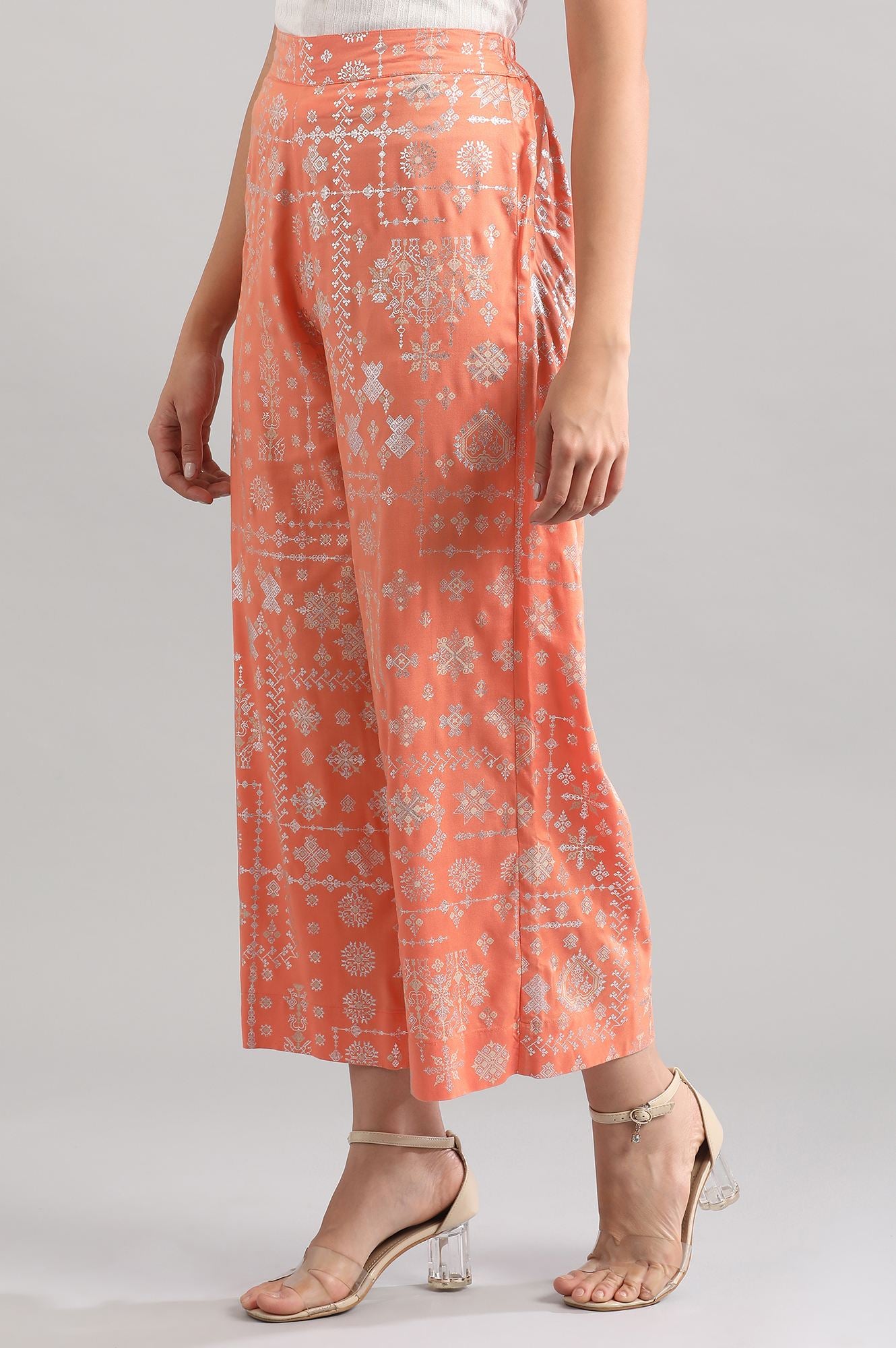 Peach-Coloured Printed Palazzos