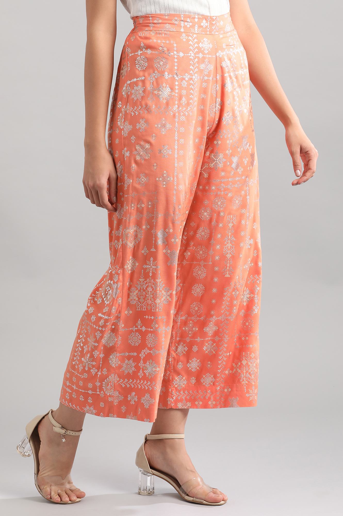 Peach-Coloured Printed Palazzos