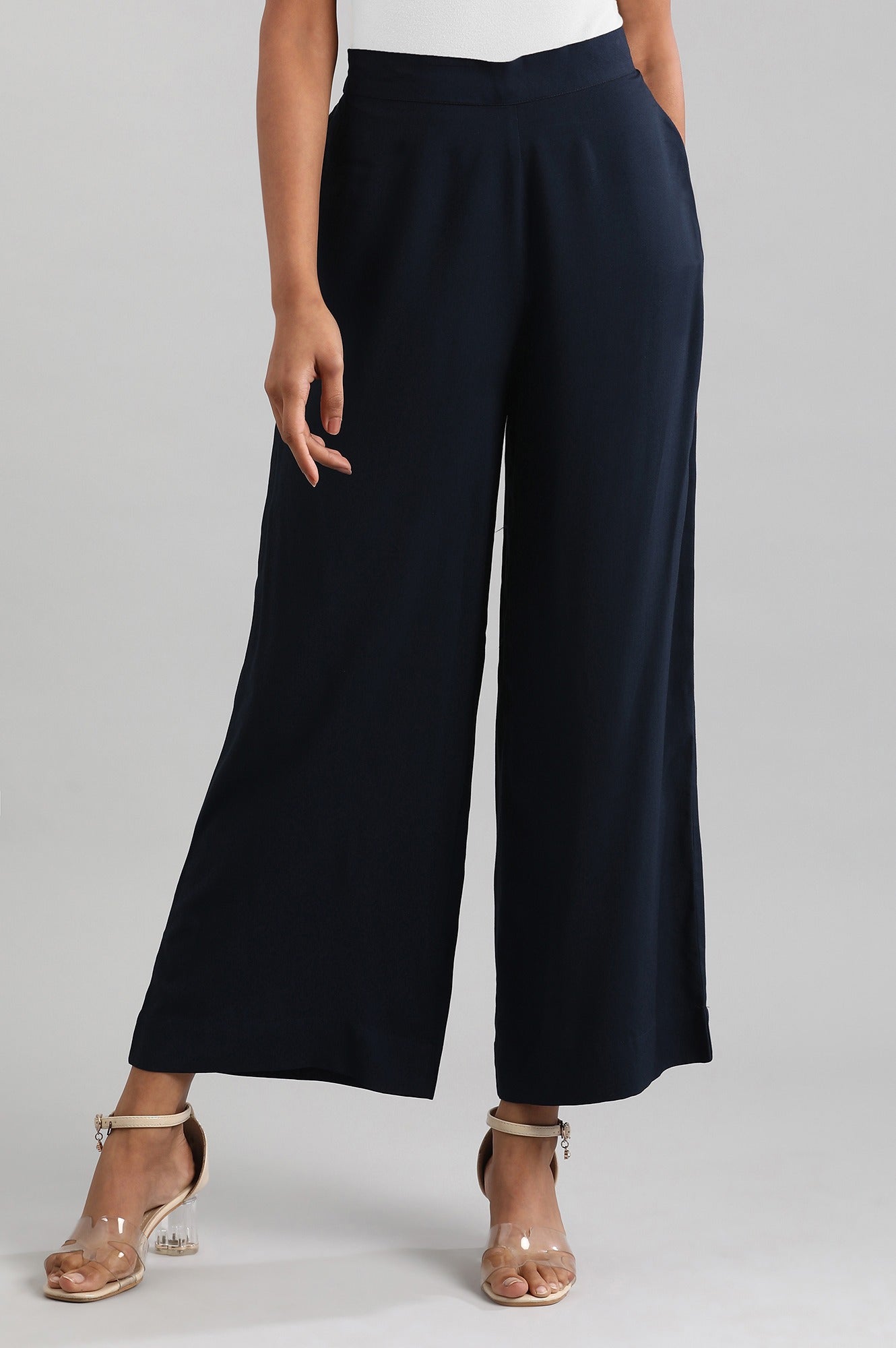 Navy Blue Solid Palazzos