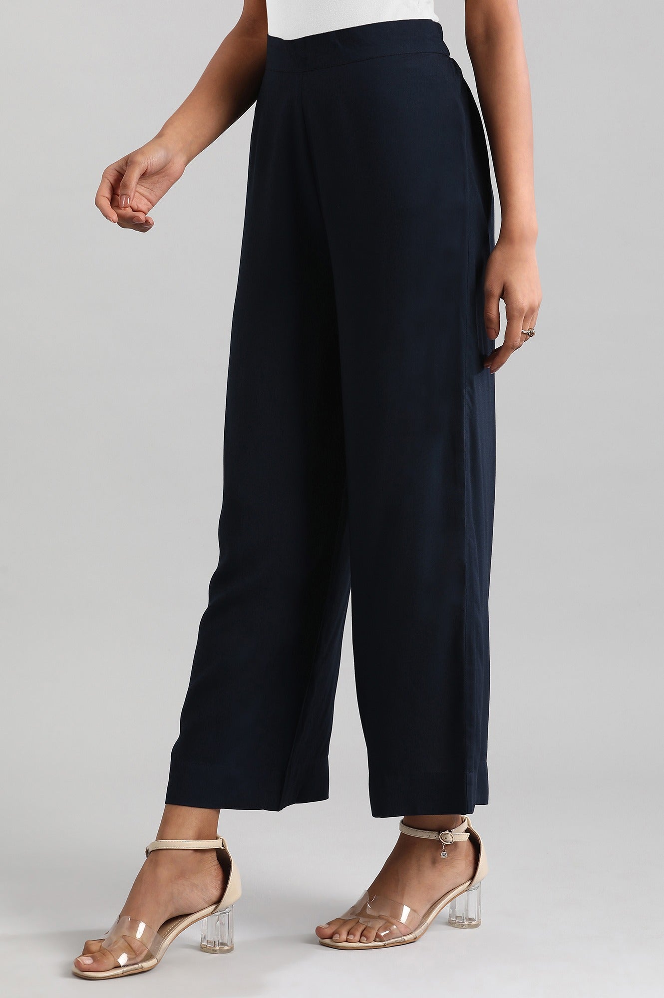 Navy Blue Solid Palazzos