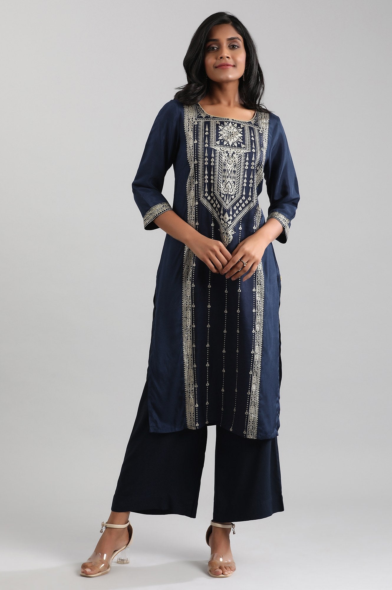 Navy Blue Solid Palazzos