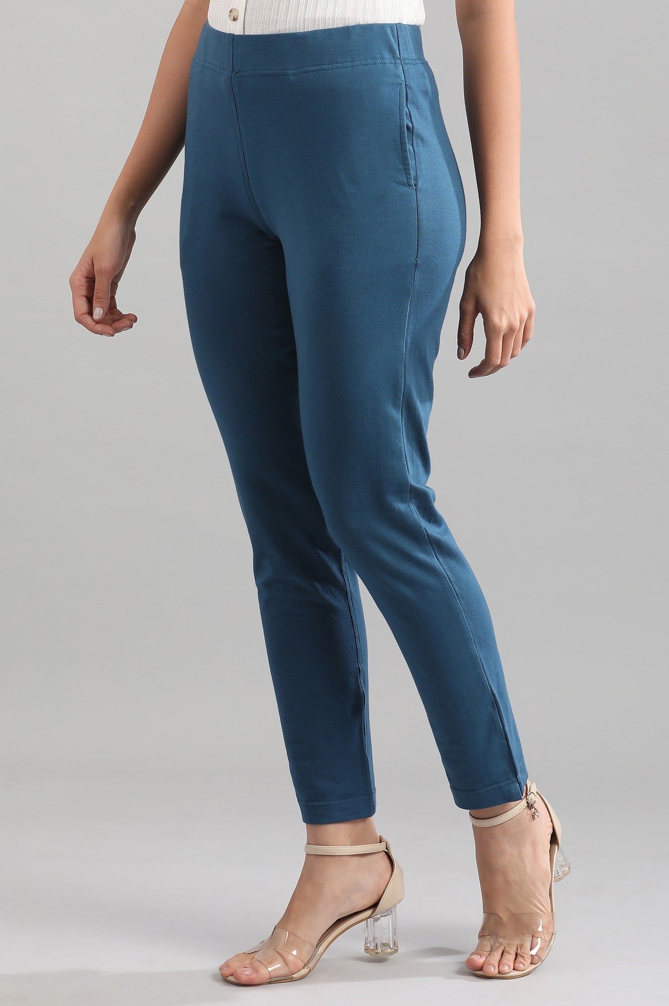 Blue Solid Pants