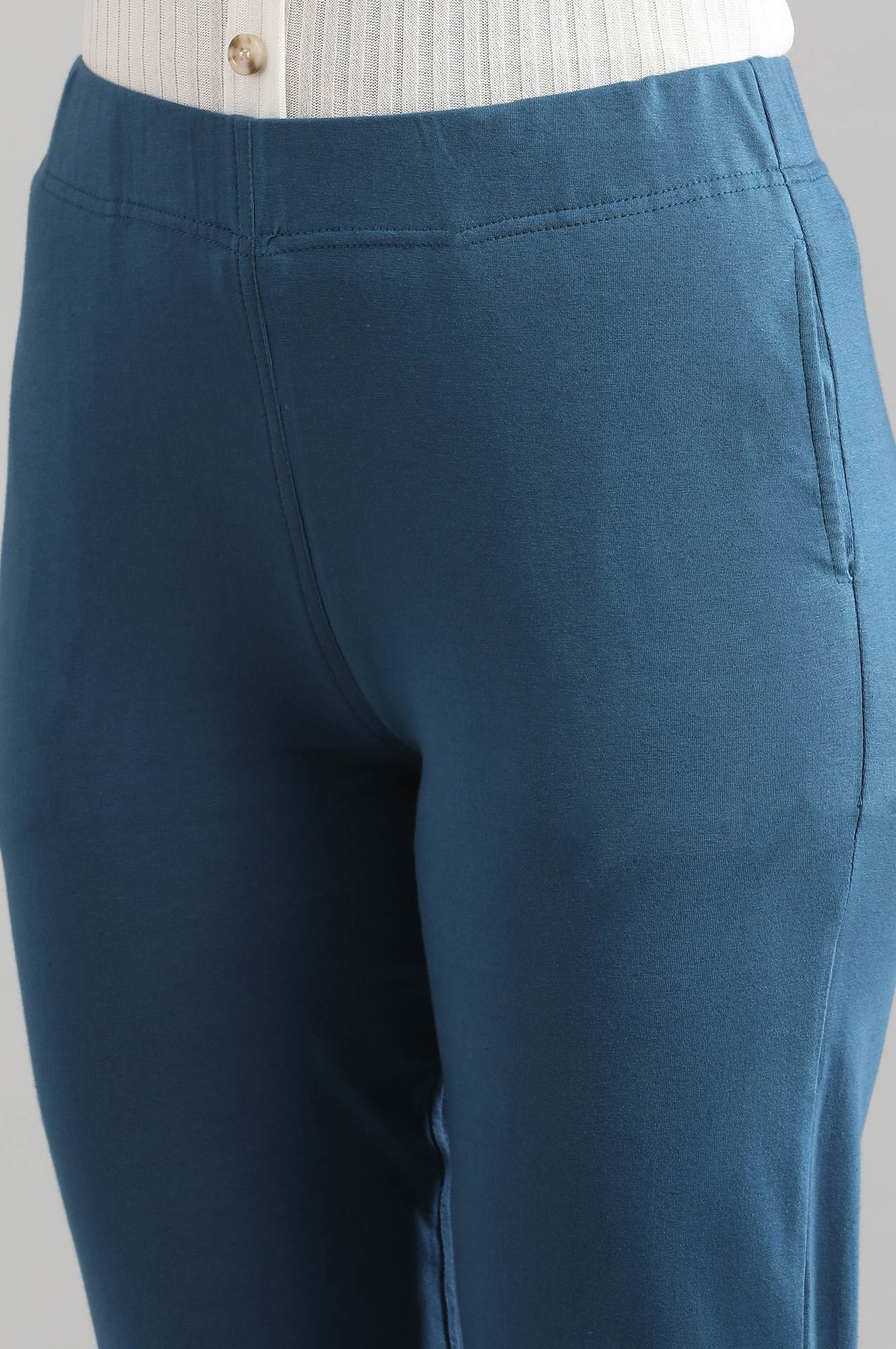 Blue Solid Pants