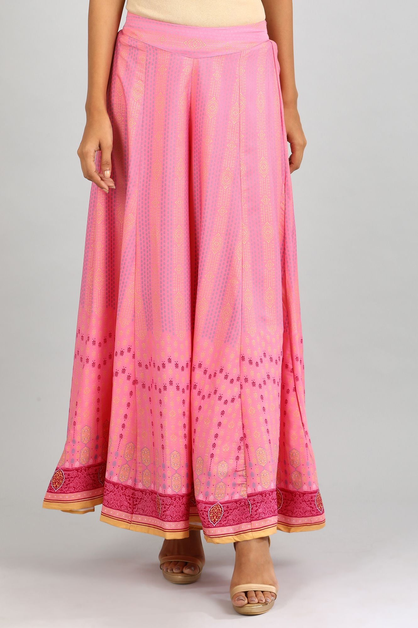 Pink Printed Flared Palazzo