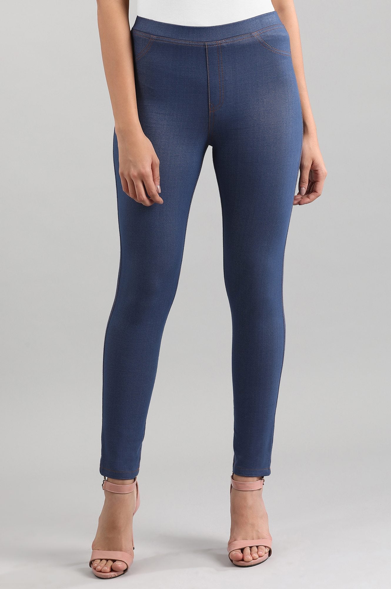 Blue Yarn-dyed Jeggings