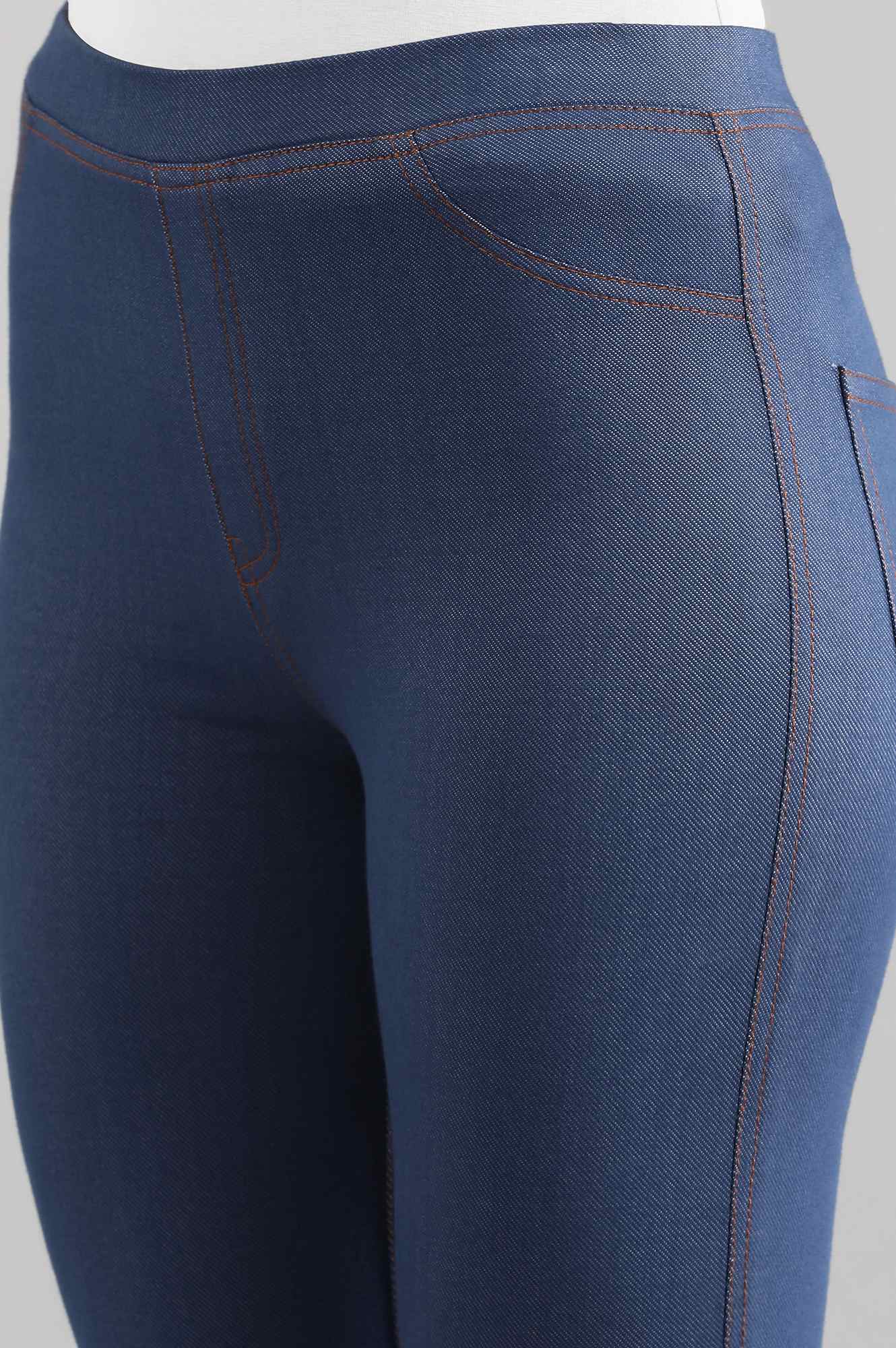 Blue Yarn-dyed Jeggings