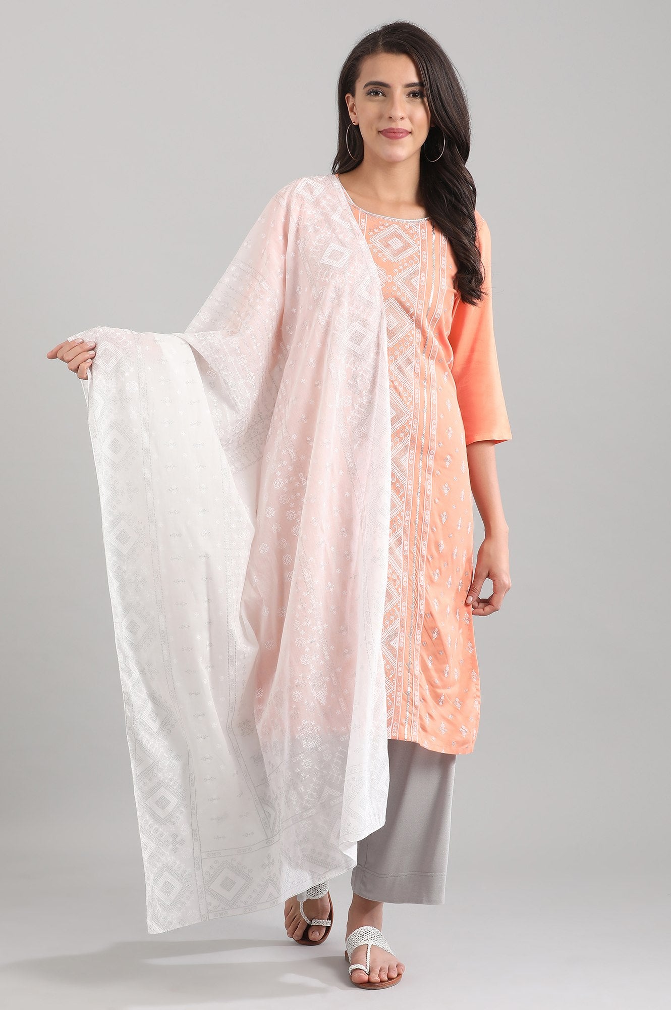 White Printed Dupatta