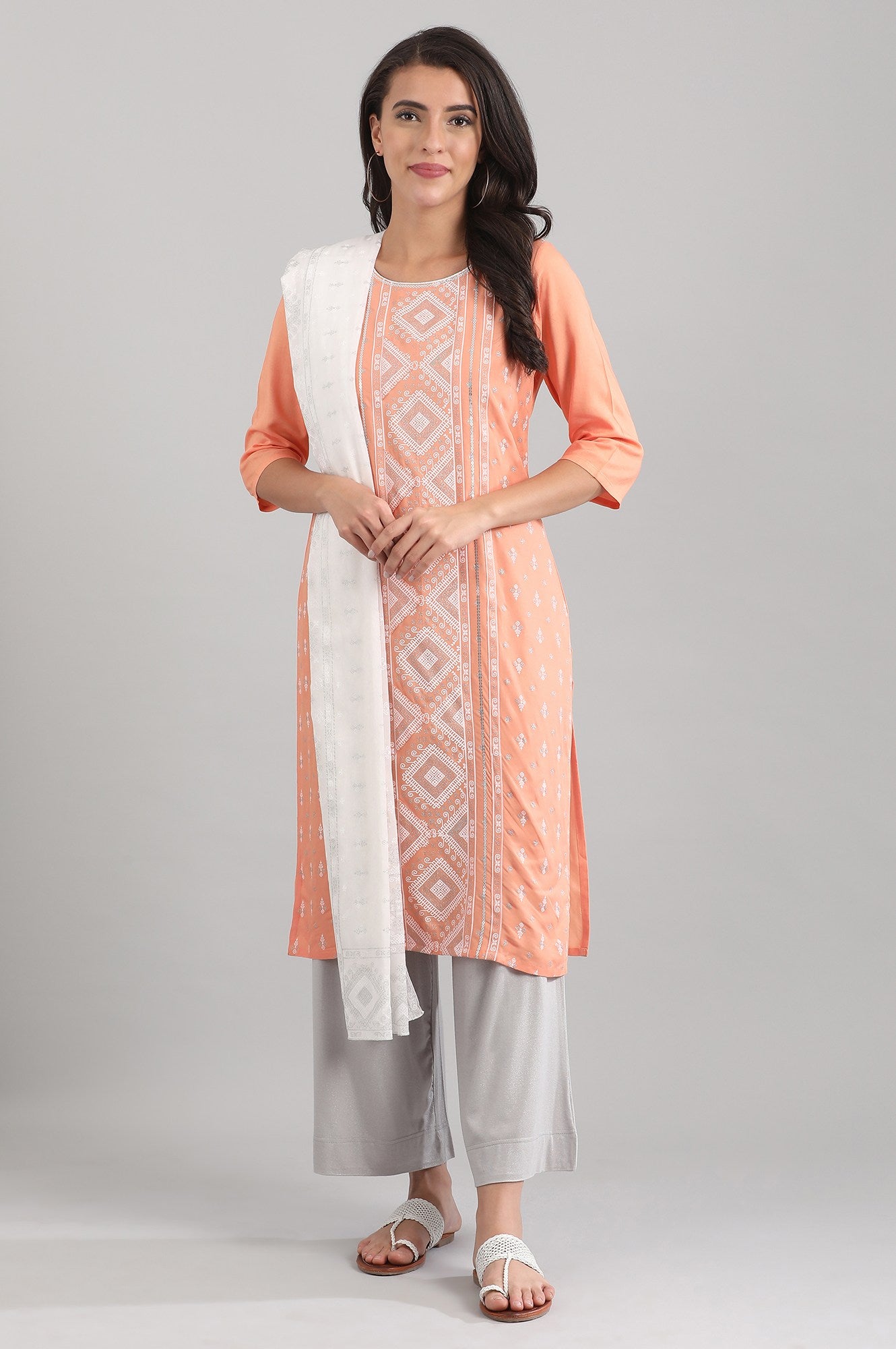 White Printed Dupatta