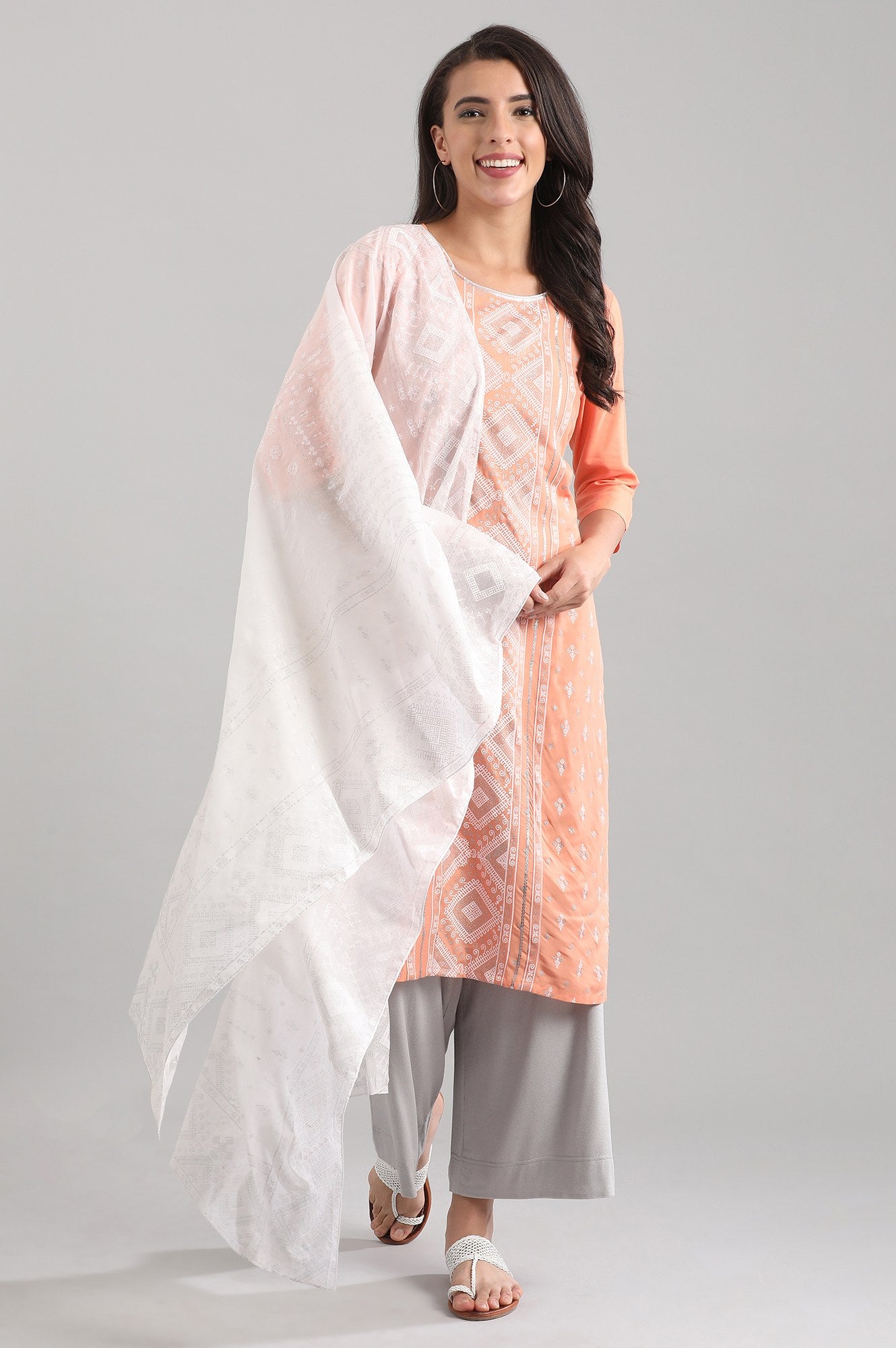 White Printed Dupatta