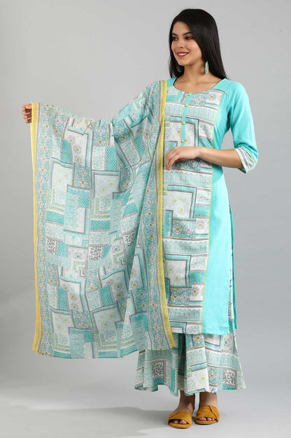 Aqua Sky Blue Printed Dupatta