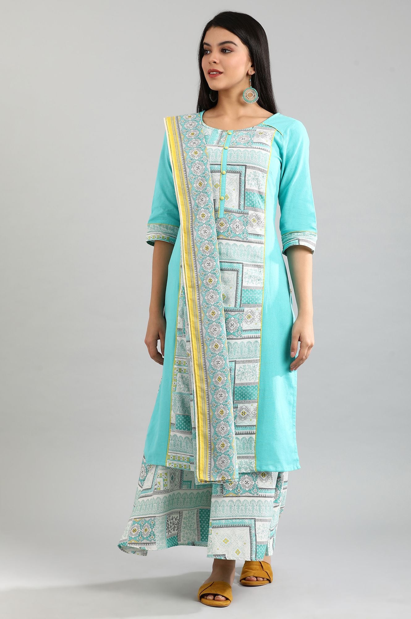 Aqua Sky Blue Printed Dupatta