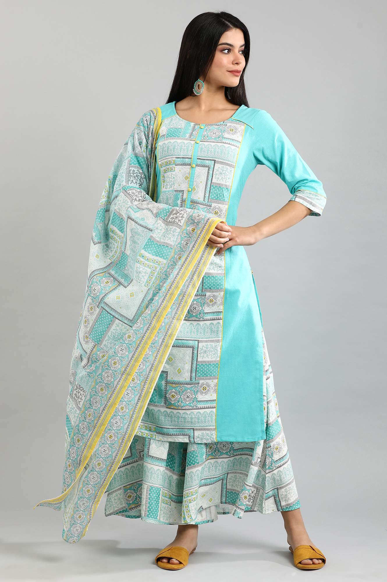 Aqua Sky Blue Printed Dupatta