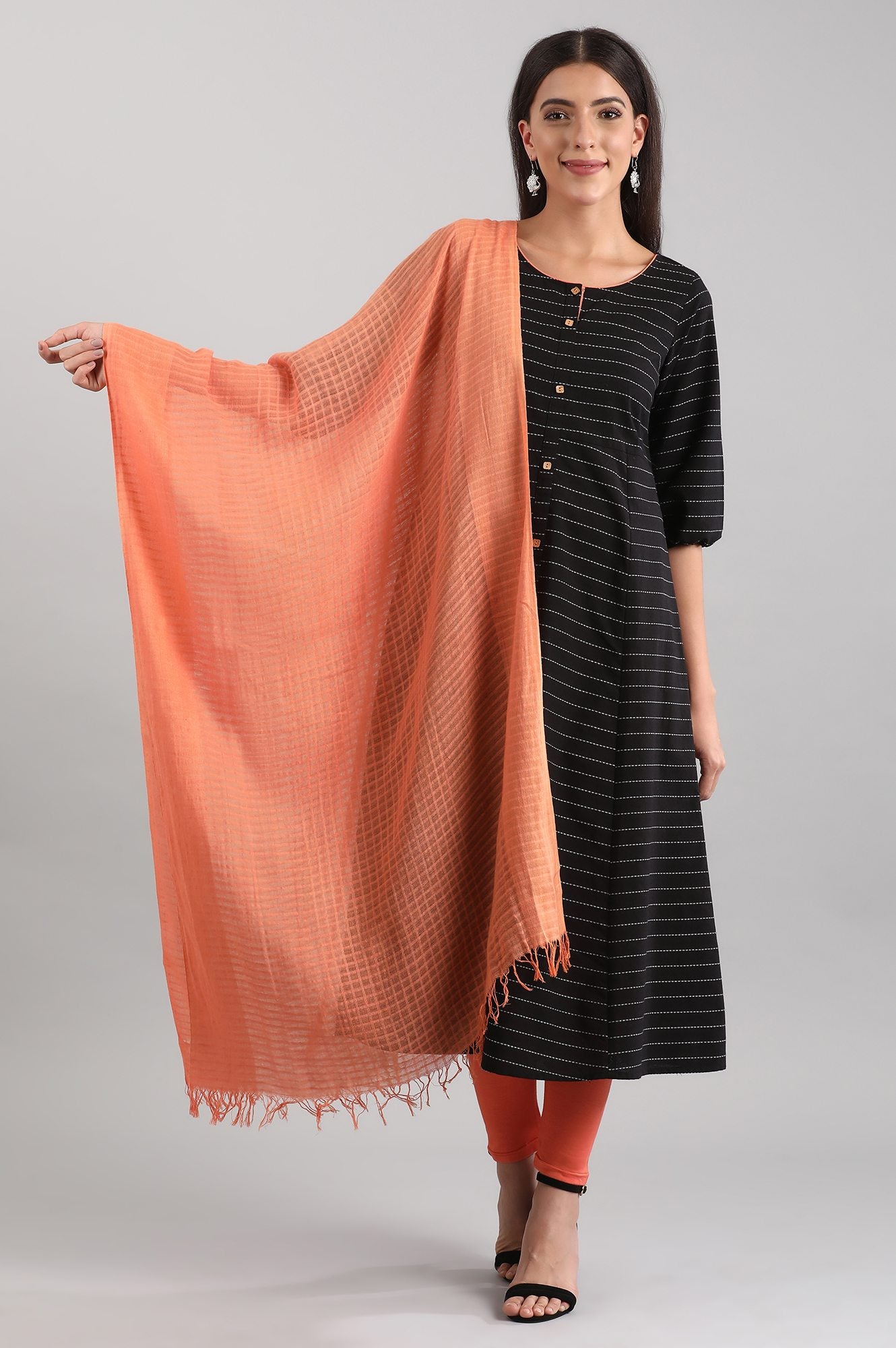 Peach-Coloured Self-Designed Dupatta