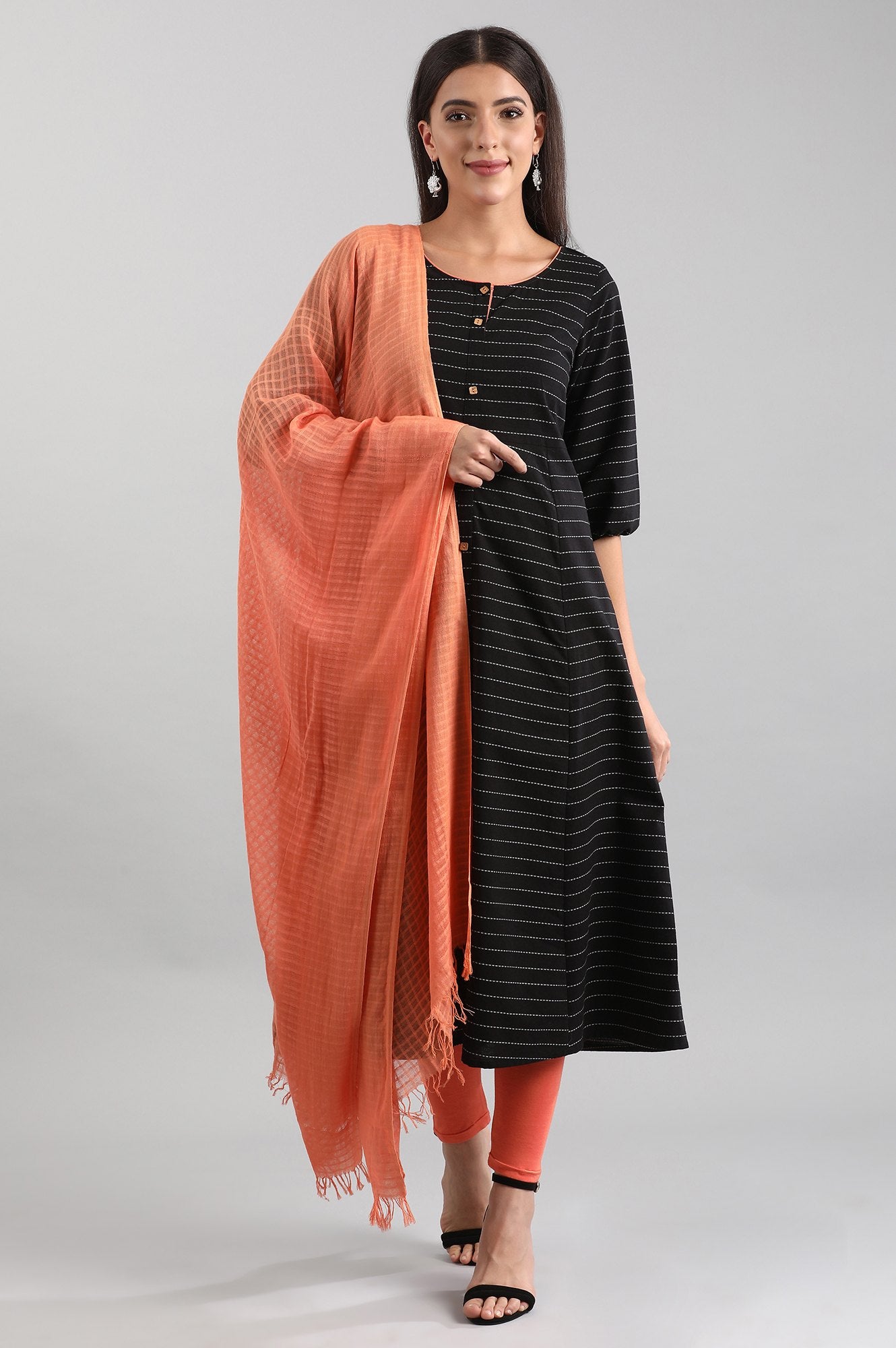 Peach-Coloured Self-Designed Dupatta