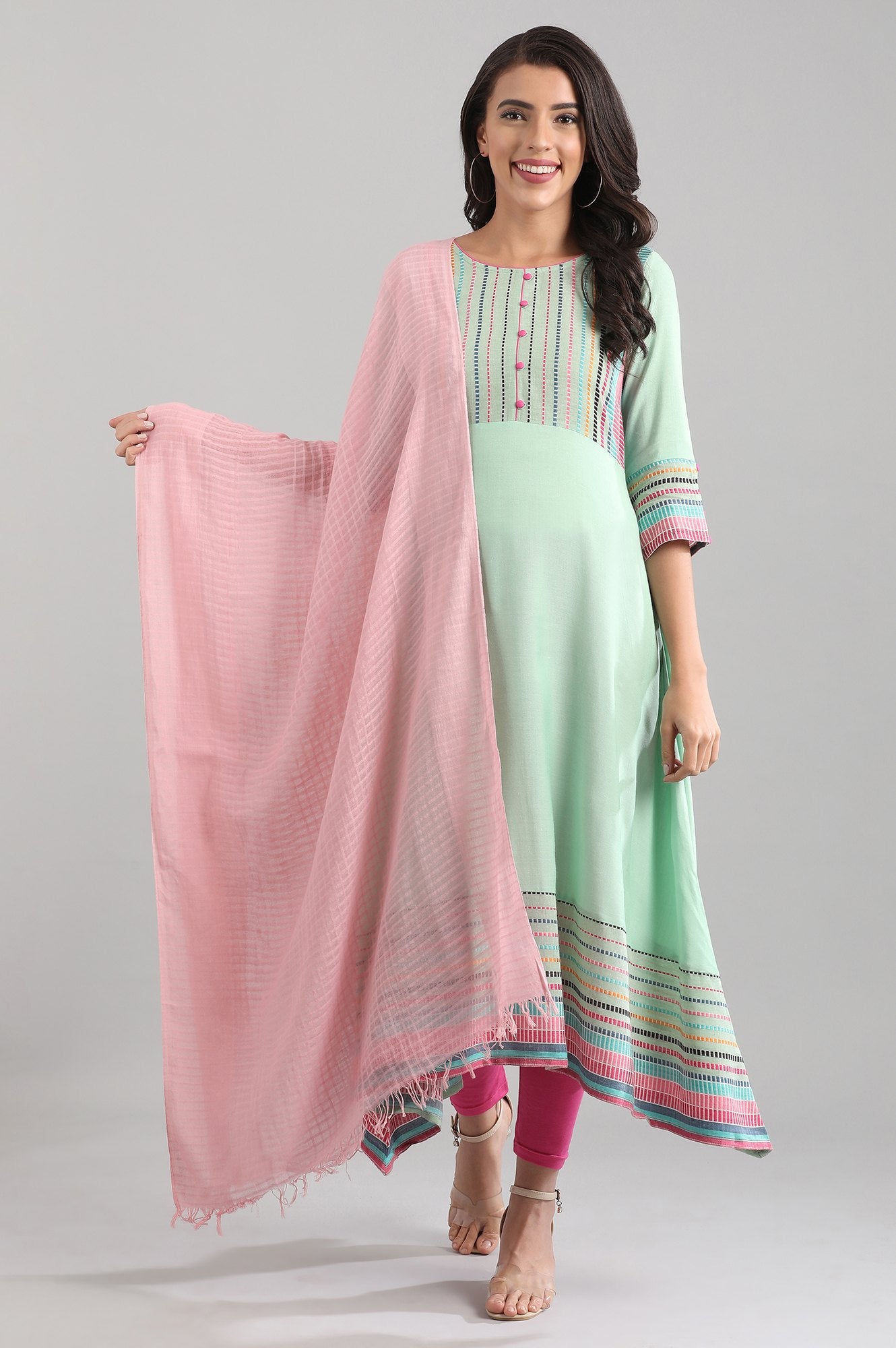 Pink Yarn-dyed Dupatta