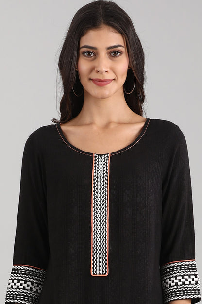 Black Cotton kurta with Palazzo and Dupatta