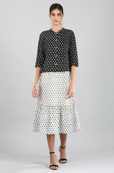 White A-line Printed Dress