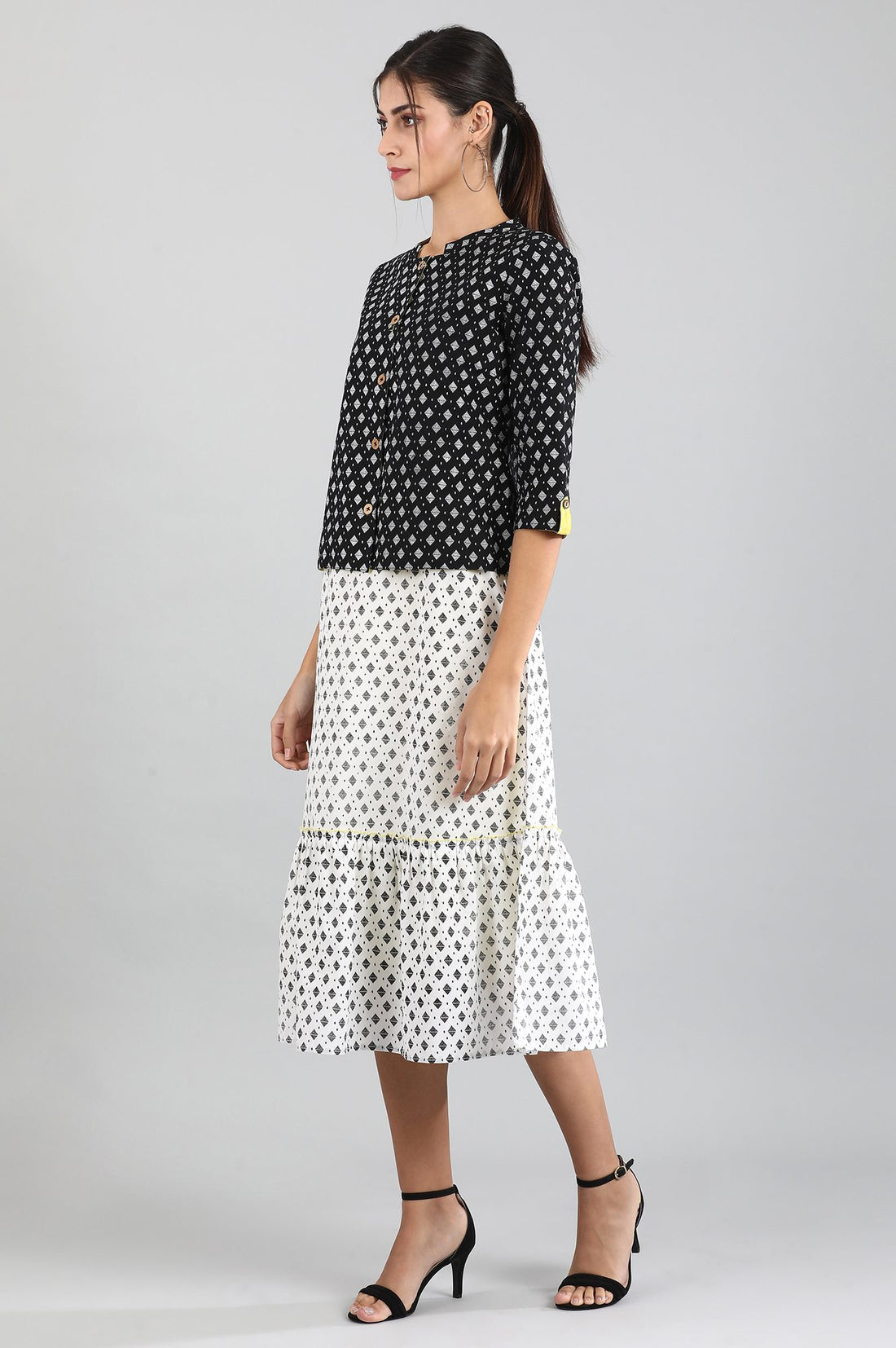 White A-line Printed Dress