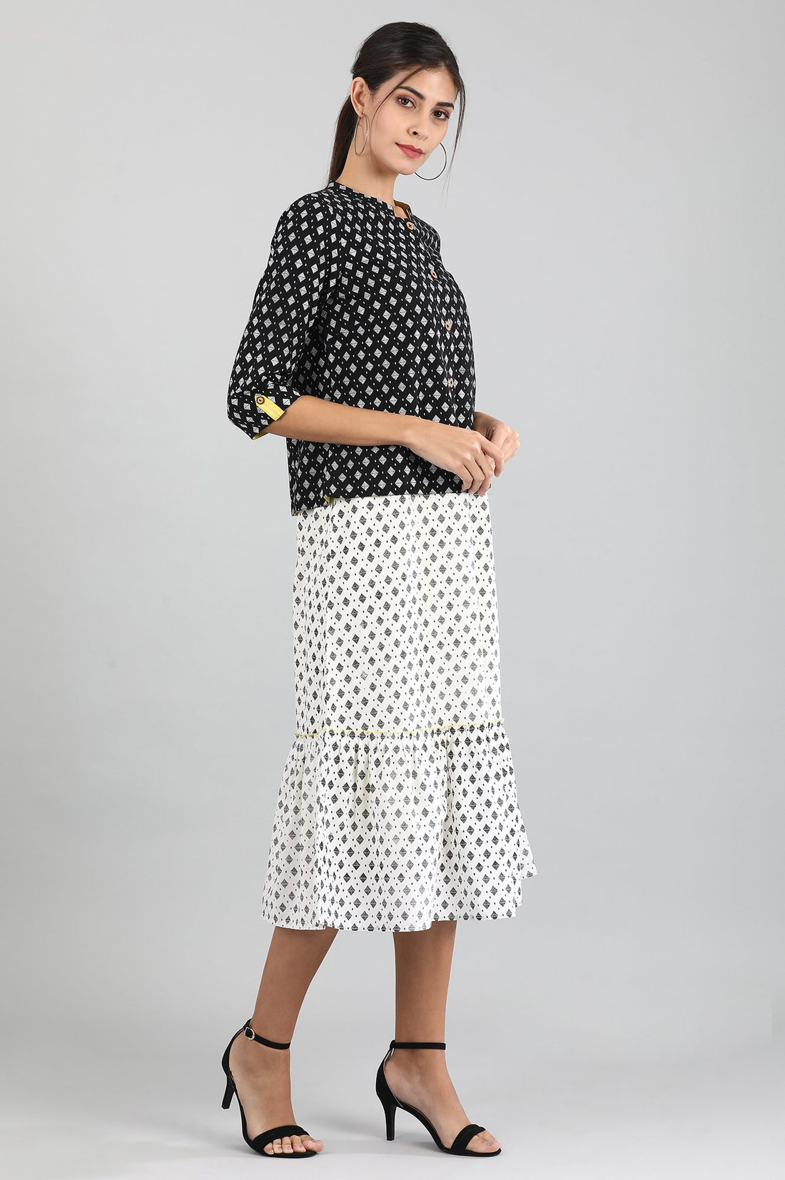 White A-line Printed Dress