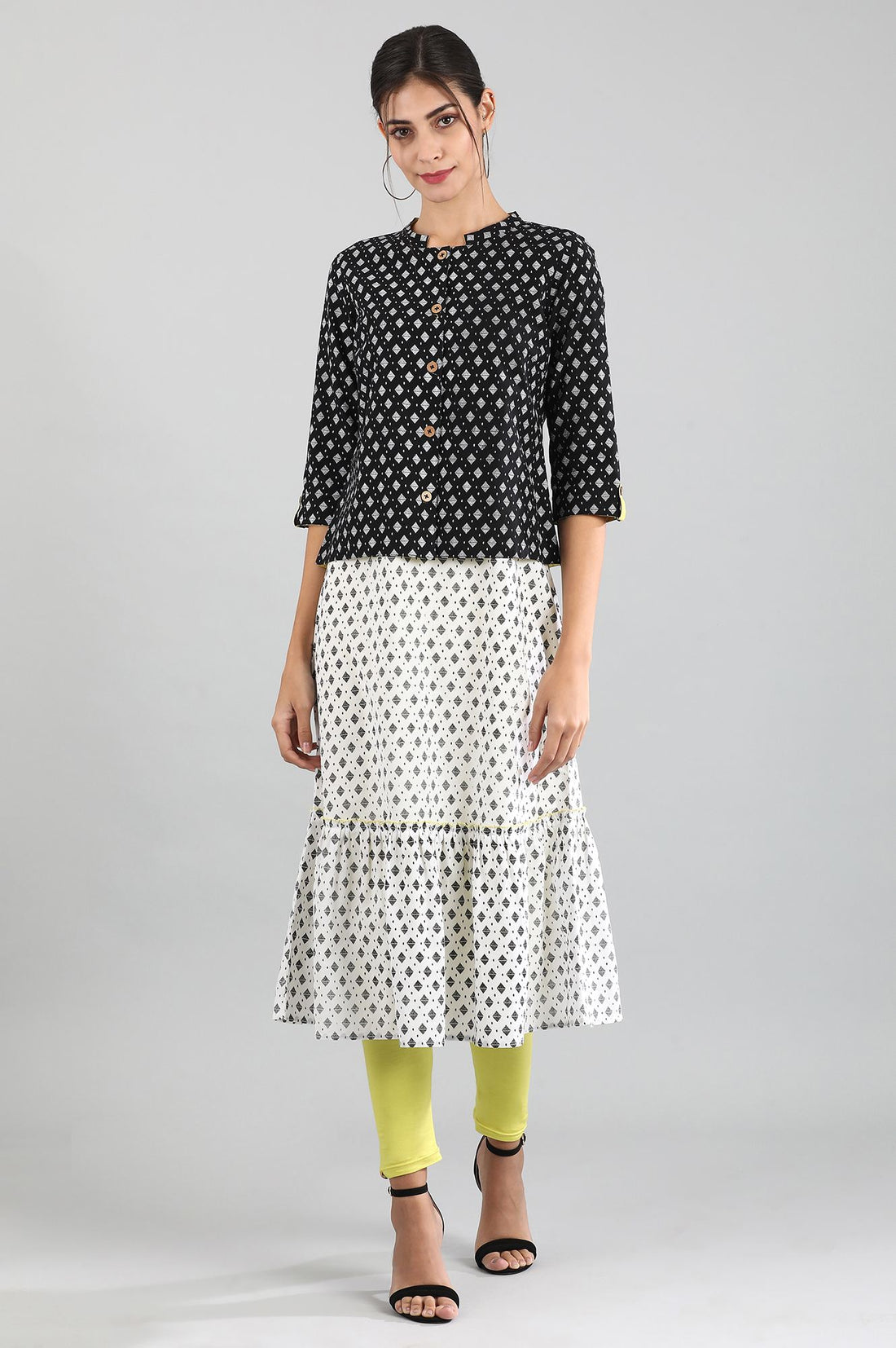 White A-line Printed Dress