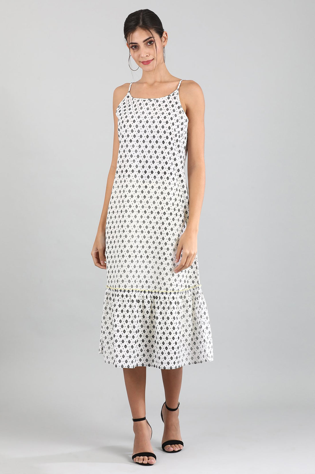 White A-line Printed Dress