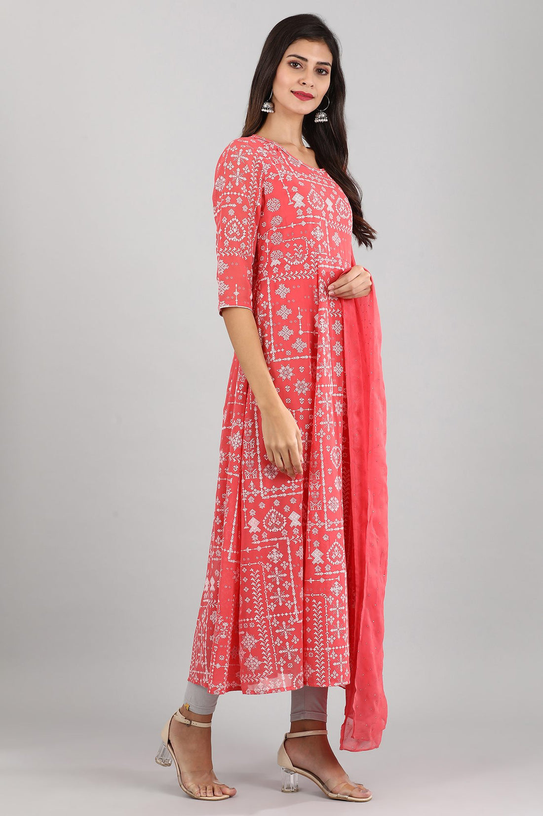 Pink A-line Printed kurta