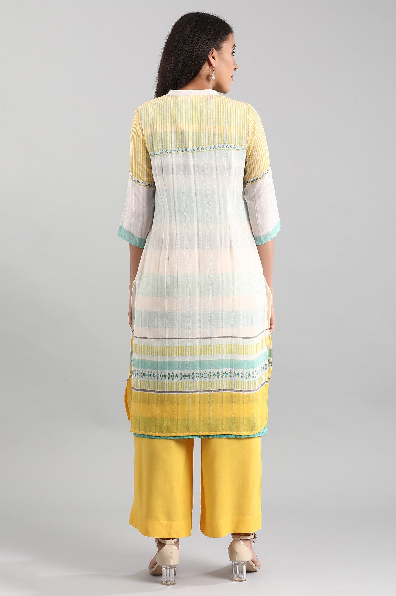 Yellow Round Neck Printed kurta Set