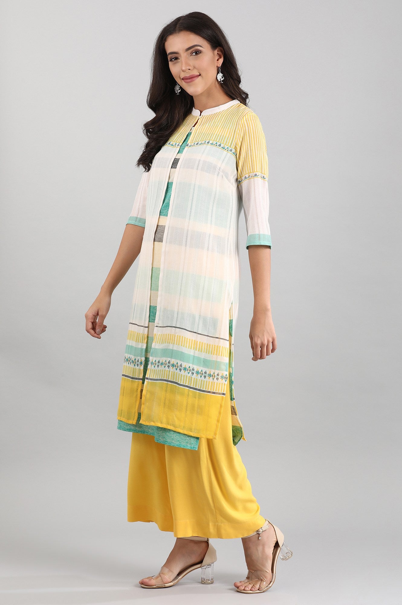 Yellow Round Neck Printed kurta Set